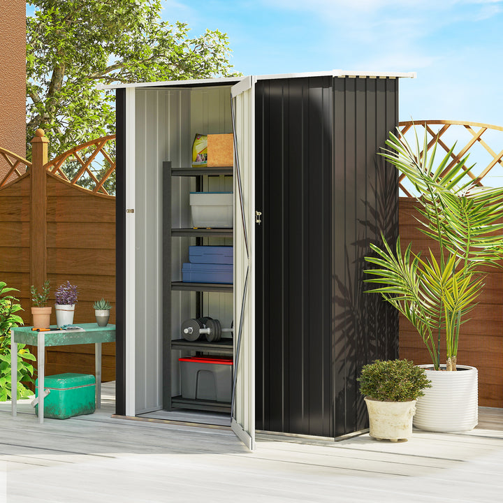 MCL 5ft x 3ft Garden Storage Shed, Outdoor Metal Shed with Sloped Roof, Lockable Door for Tools, Equipment, Grey