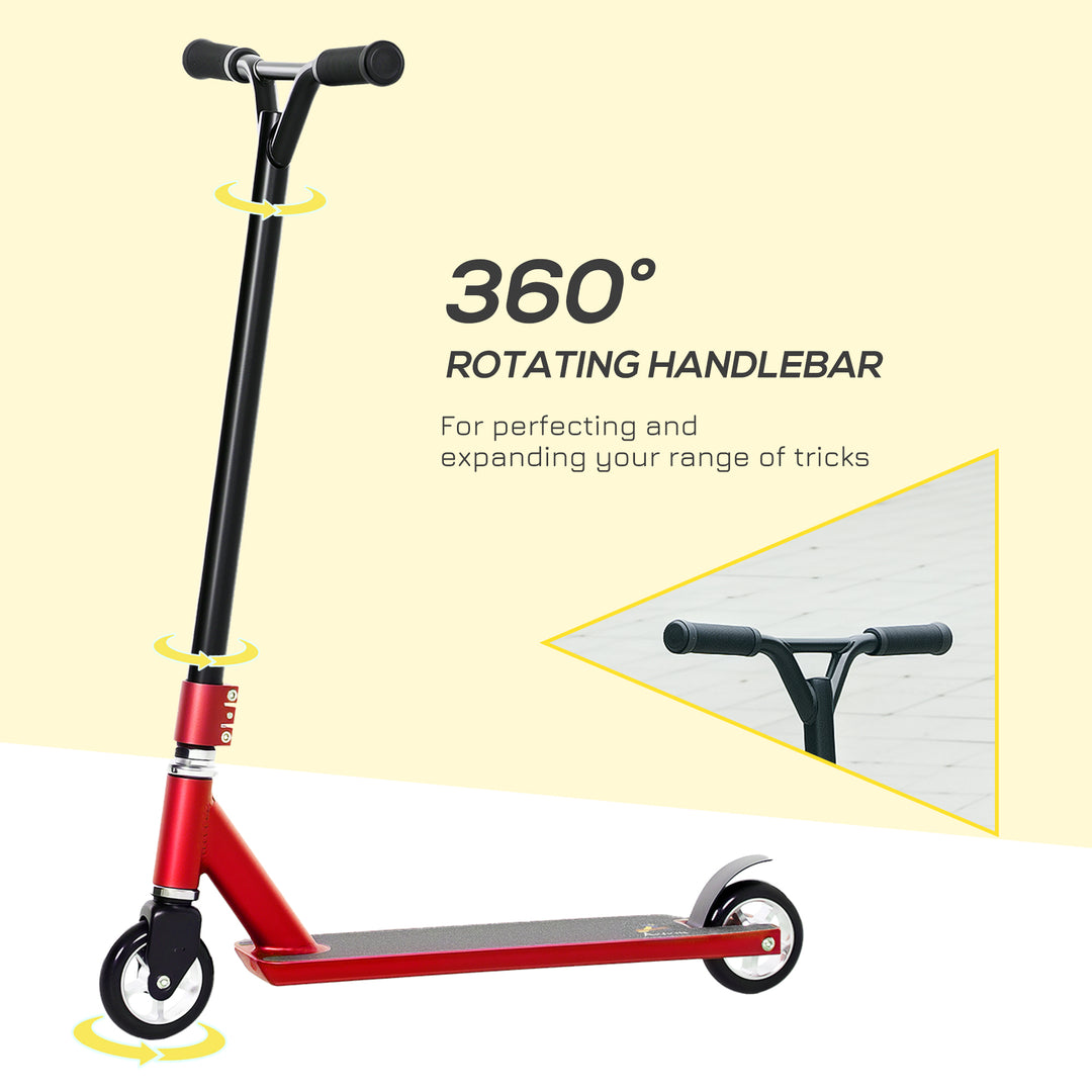 Stunt Scooter, 360° Entry Level Tricks Scooter w/ Lightweight Aluminium Deck and ABEC 7 Bearing, For Age 14+ Beginners, Red