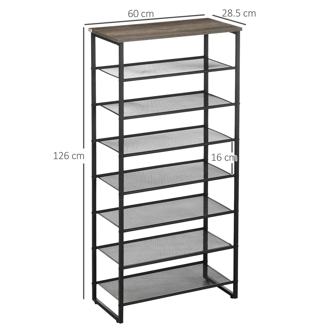 HOMCOM 8-Tier Mesh Shelves Shoe Rack, Free Standing Storage Organizer for 21-24 Pairs, Entryway Stand, Black and Grey | Aosom UK