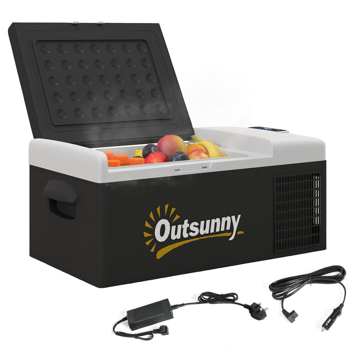 Outsunny 16L Car Fridge Freezer, Portable Car Refrigerator with 12V/24V DC and 100-240V AC, Black