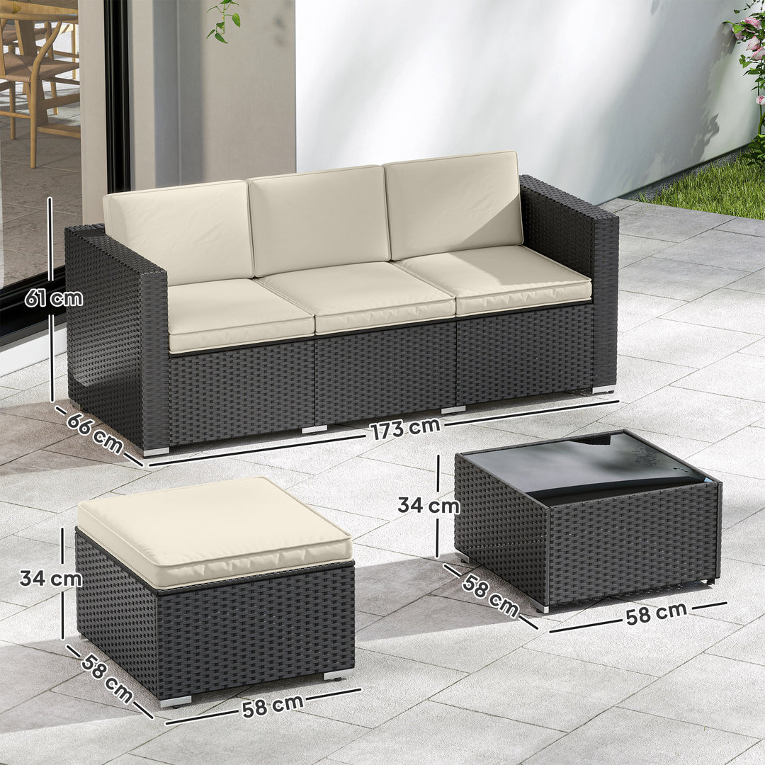 3 Pieces Garden Furniture Set w/ Cushions, PE Rattan Wicker Conversati