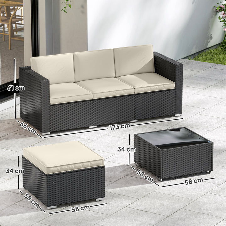 3 Pieces Garden Furniture Set w/ Cushions, PE Rattan Wicker Conversati