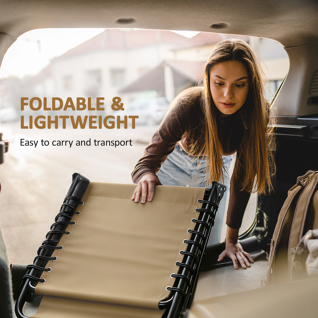 MCL Portable Sun Lounger, Folding Camping Bed Cot, Reclining Lounge Chair 5-position Adjustable Backrest with Side Pocket, Pillow for Patio Garden Beach Pool, Beige