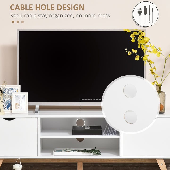 TV Stand Cabinet for TVs up to 65", Media Unit w/Wood Legs Storage Shelves Entertainment Center Modern Living Room Home Furniture White