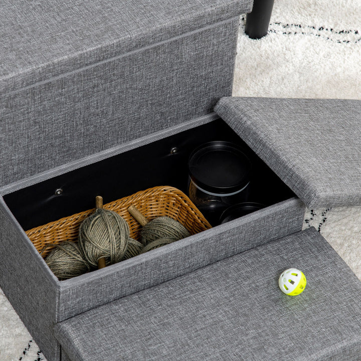 3 Steps Pet Stairs, with Storage Boxes, for Bed, Couches - Grey