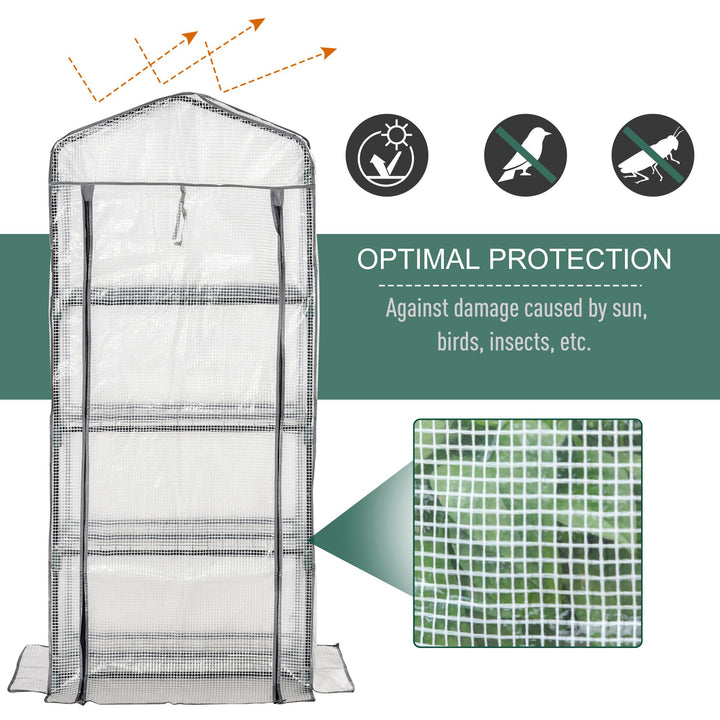 Outsunny Portable Mini Greenhouse, 4 Tier, Metal Frame with PE Cover, Plant Grow Shed, 160H x 70L x 50W cm, White.