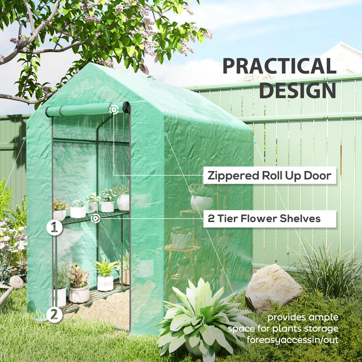 120 x 186cm Walk-In Greenhouse, with Shelves - Green