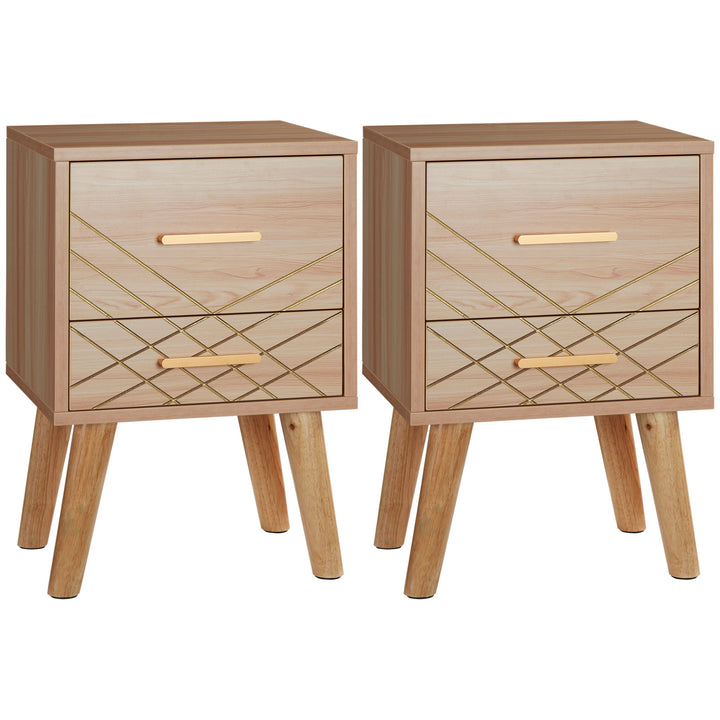 HOMCOM Bedside Cabinet, Scandinavian Bedside Table with Drawers, Bed Side Table with Wood Legs, Natural | Aosom UK