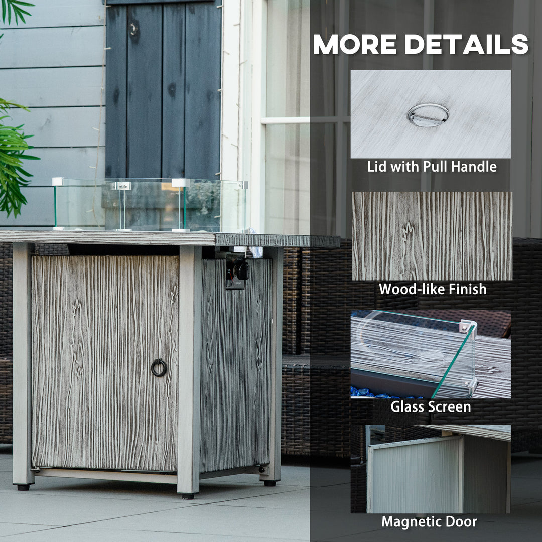 71cm 50,000 BTU Gas Fire Pit Table with Cover and Glass Screen - Grey