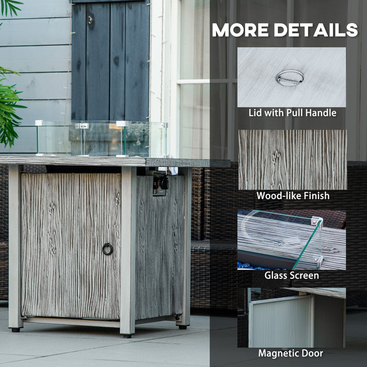 71cm 50,000 BTU Gas Fire Pit Table with Cover and Glass Screen - Grey