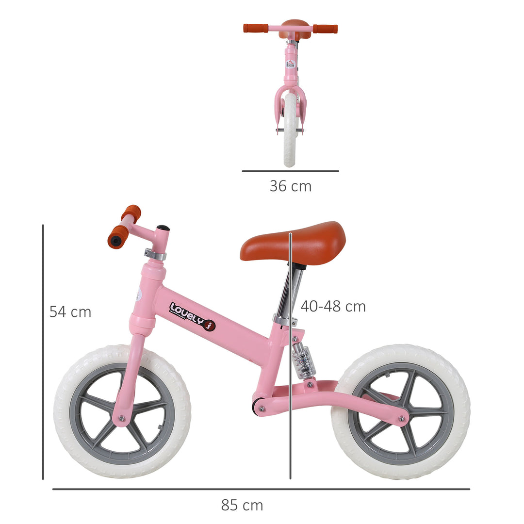 12" Kids Balance Bike No Pedal Bicycle EVA Tire Adjustable Seat Toddler Training Bike W/ Shock Absorber 2 - 5 Years Gift for Boys Girls Pink