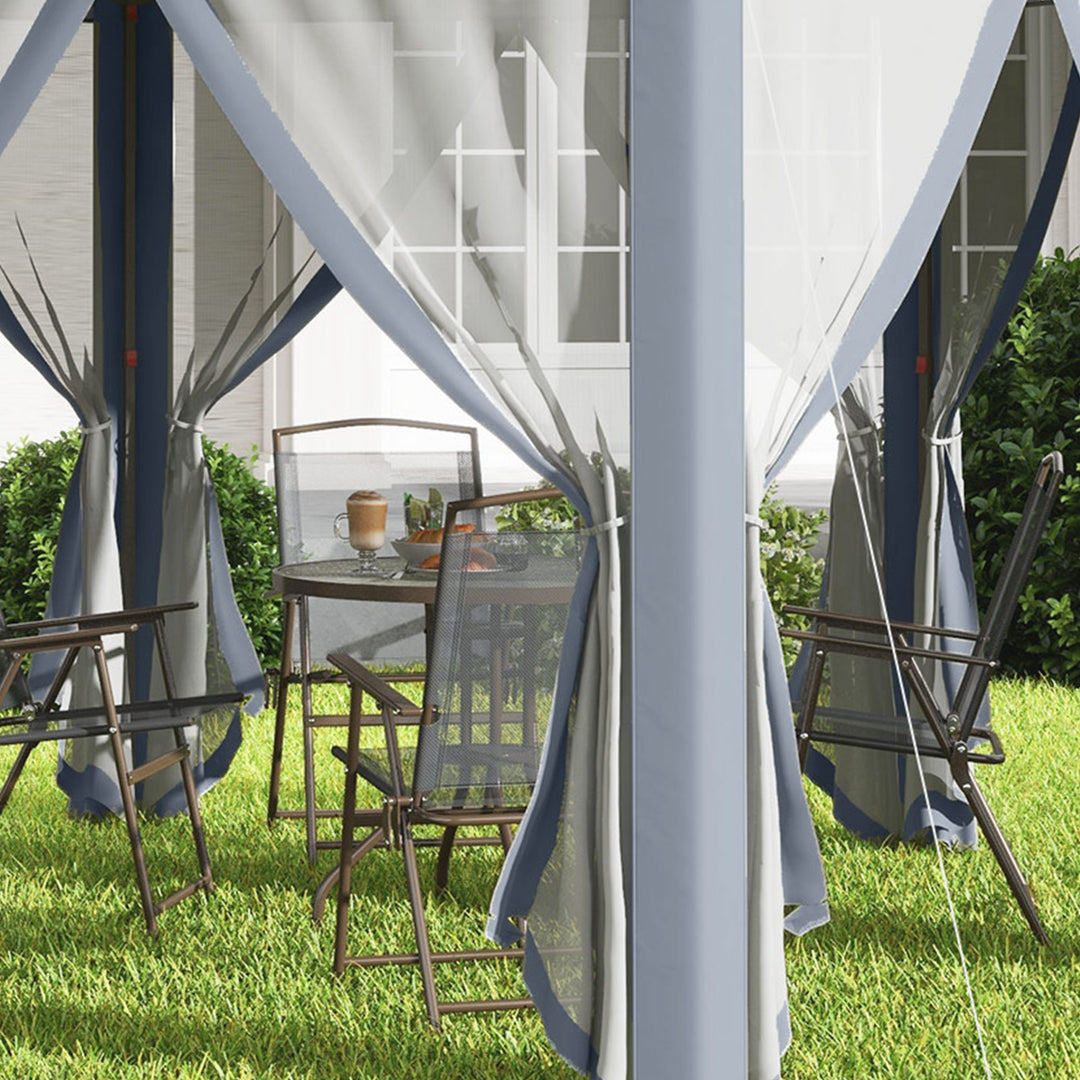 MCL 3 x 4m Metal Frame Hexagon Gazebo, with Curtains - Grey