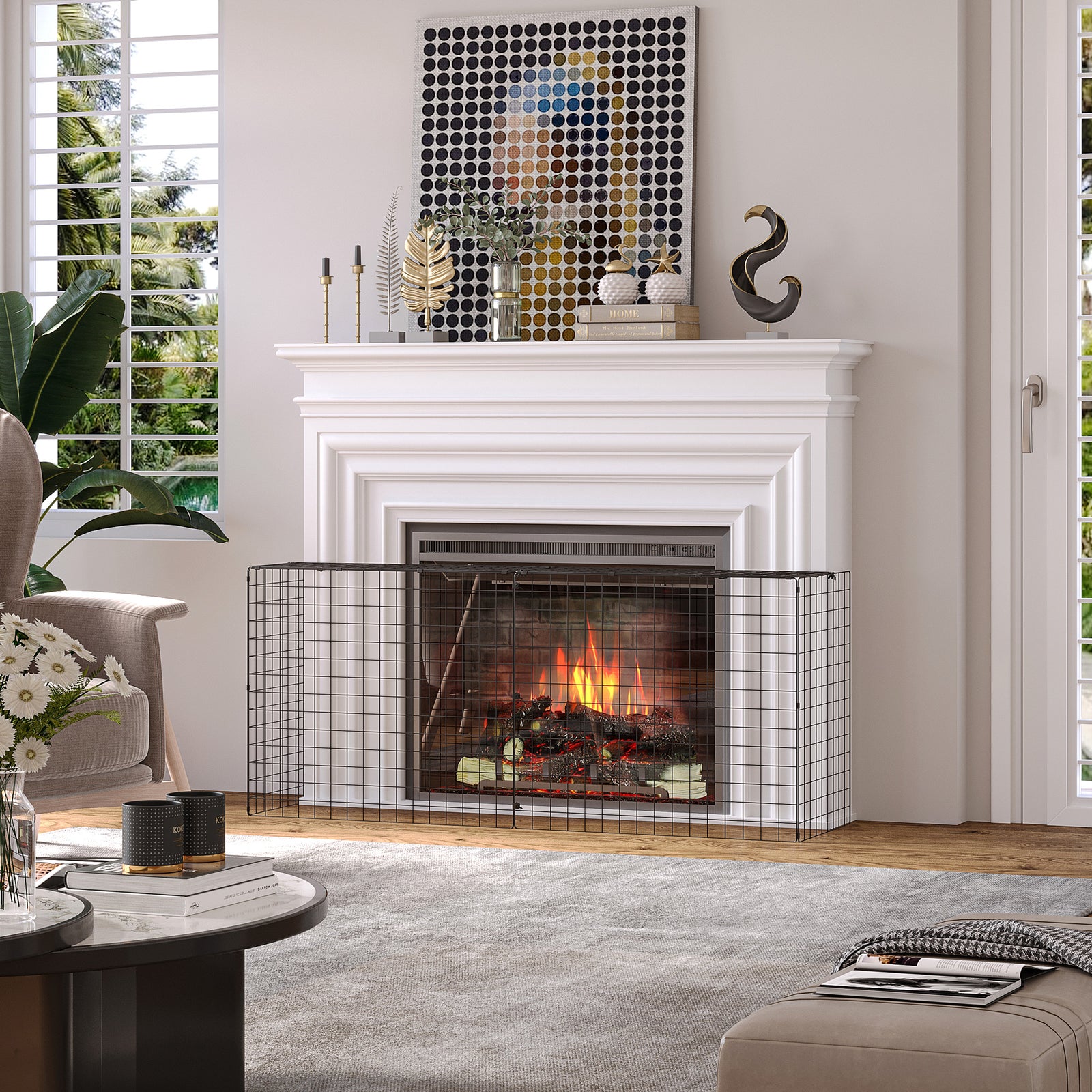 Extendable Fire Guard Screen, Freestanding Fire Screen Spark Guard, Folding Fireplace Cover, Wire Mesh, 81.5-160cm, Black