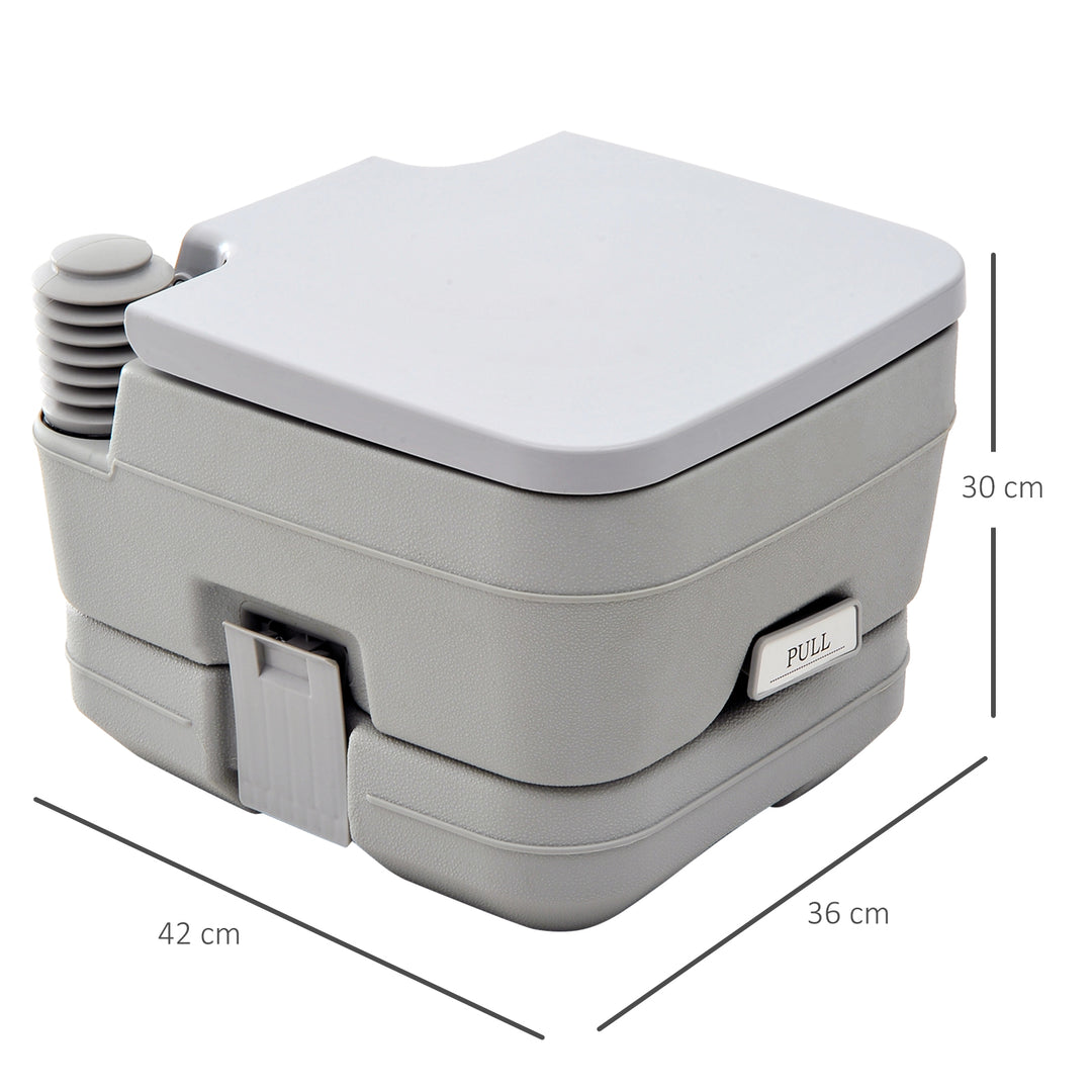 10L Portable Toilet for Adults, Outdoor Camping Toilet with 2 Detachable Tanks & Push-button Operation, Compact Outdoor Travel Potty Loo with Lid, Seat for Fishing, Hiking, Picnic, Grey