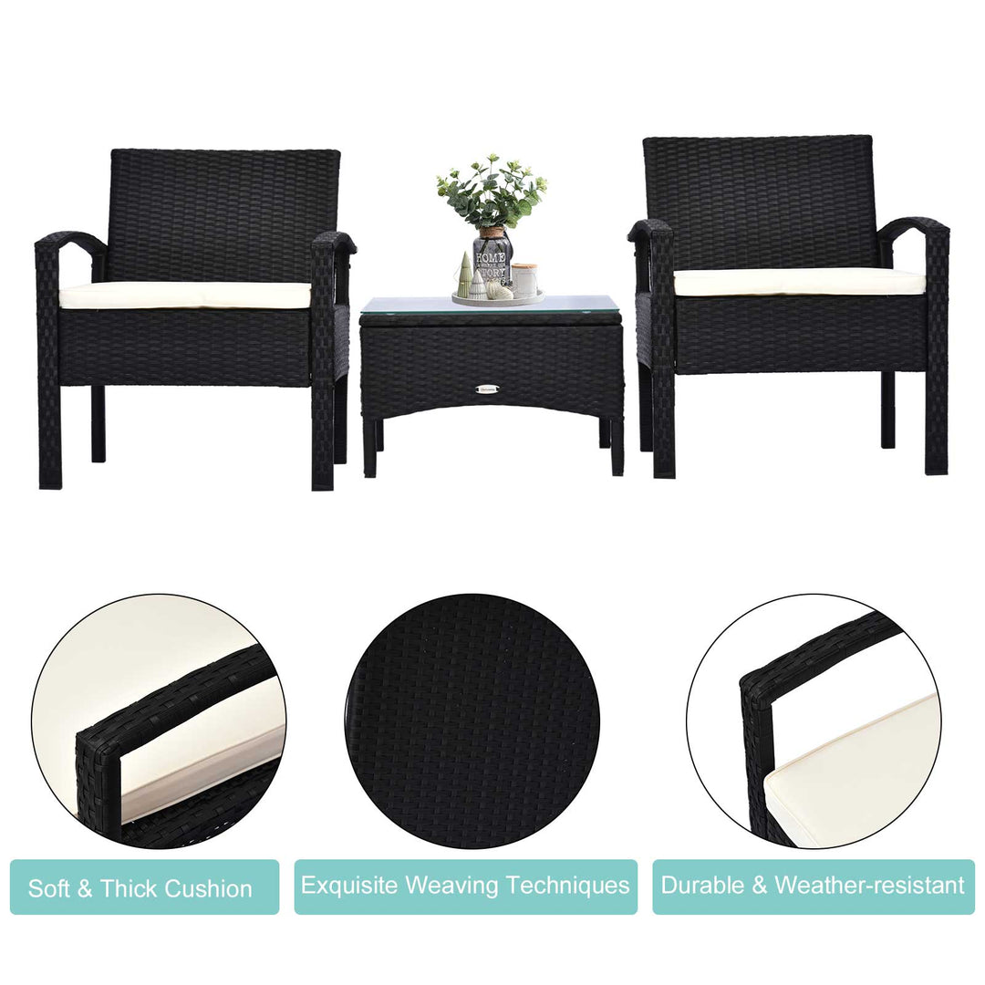 2 Seater Rattan Bistro Set, Steel-Black