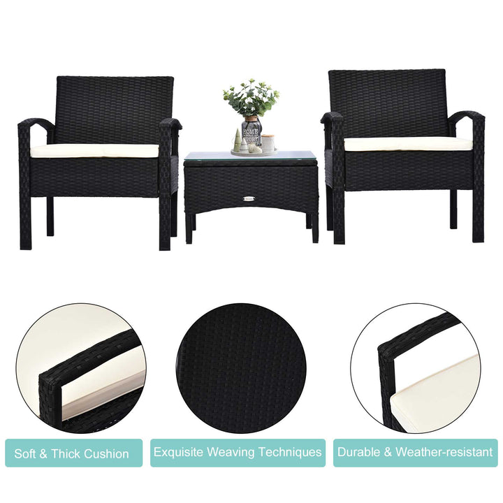 2 Seater Rattan Bistro Set, Steel-Black