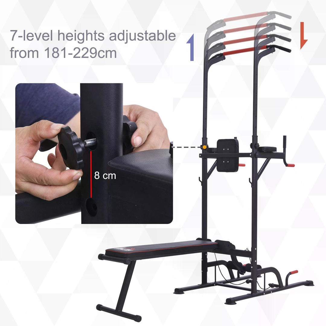 HOMCOM Steel Strength Training Power Tower Pull Up Station Black/Red | Aosom UK