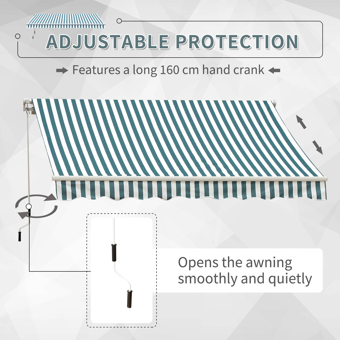 Manual Retractable Awning, size (4m x3m)-Green/White Stripes