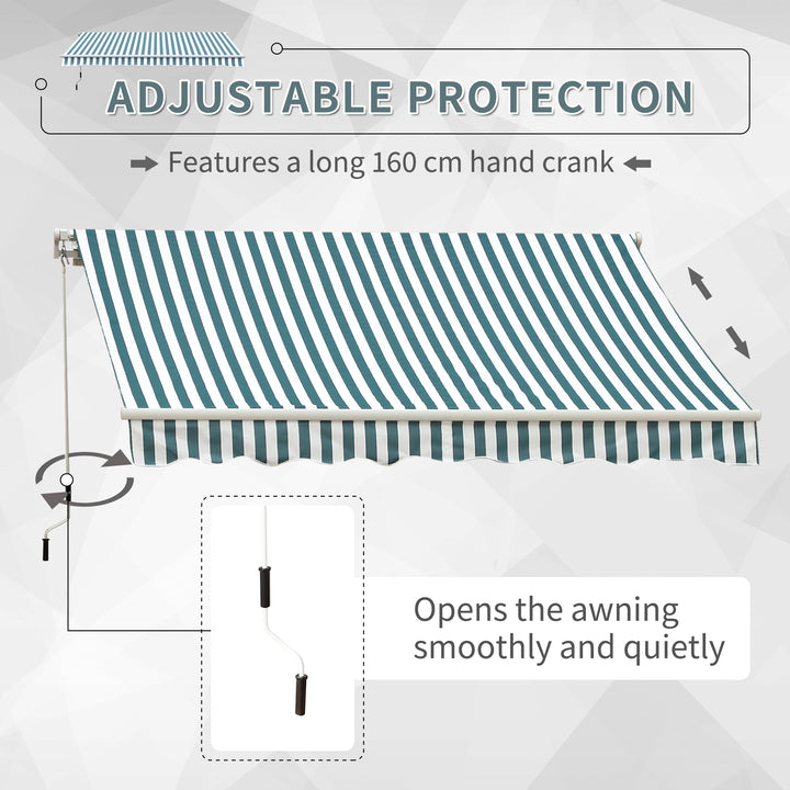 Manual Retractable Awning, size (4m x3m)-Green/White Stripes