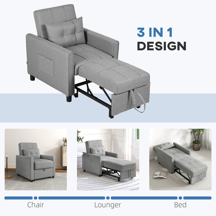 Linen-Look Single Chair Bed - Light Grey