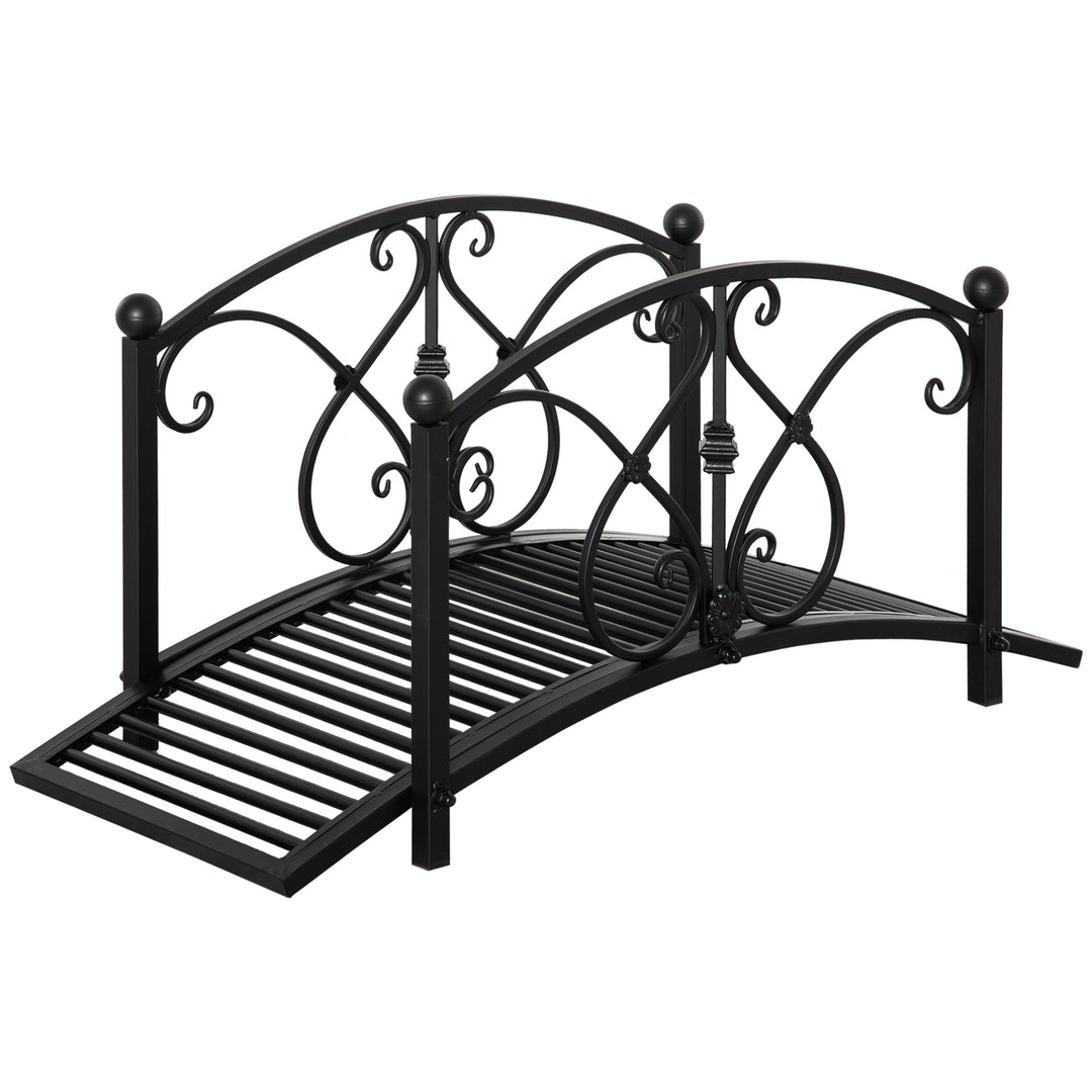 102L x 48W x 49H Classic Metal Garden Bridge with Safety Railings Arc 
