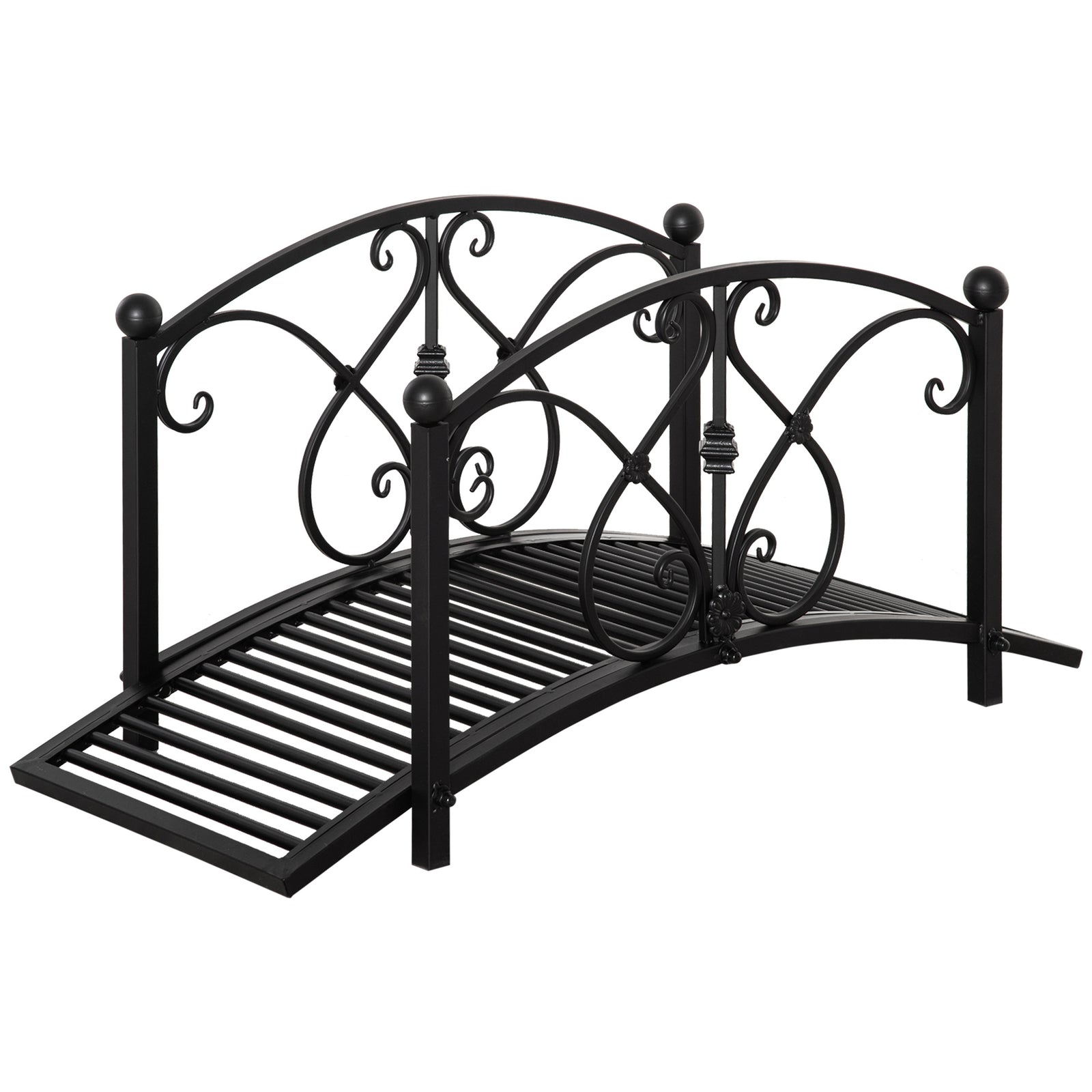 102L x 48W x 49H Classic Metal Garden Bridge with Safety Railings Arc Footbridge Decorative Pond Bridge for Backyard Creek Stream, Black
