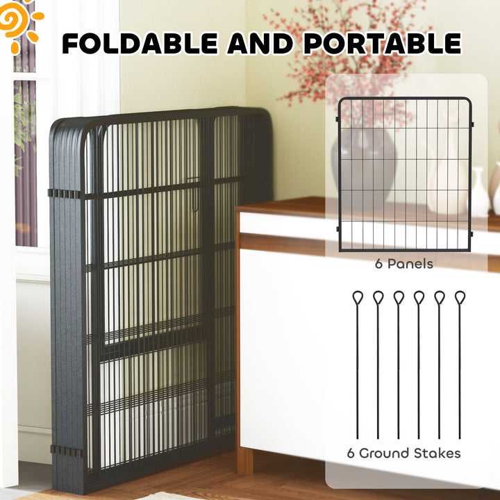 Six-Panel Dog Playpen with Door, for Medium Dogs, Indoors, Outdoors, 80cm Tall, Black