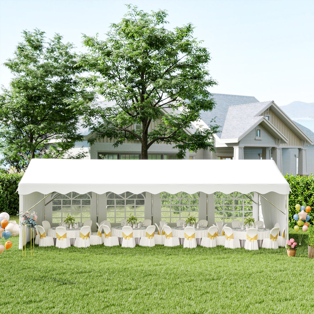 MCL 8m x 4m Garden Gazebo Marquee Wedding Shelter Level 4 Wind Protection, White