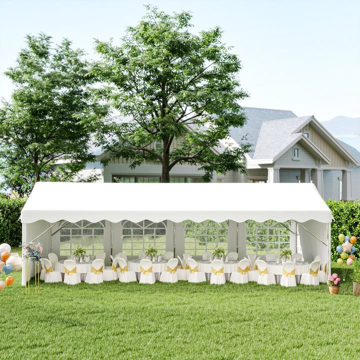 MCL 8m x 4m Garden Gazebo Marquee Wedding Shelter Level 4 Wind Protection, White