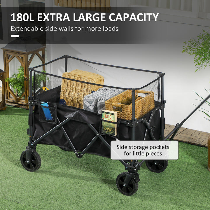 Outsunny Folding Garden Trolley, 180L Wagon Cart with Extendable Side Walls for Beach, Camping, Festival