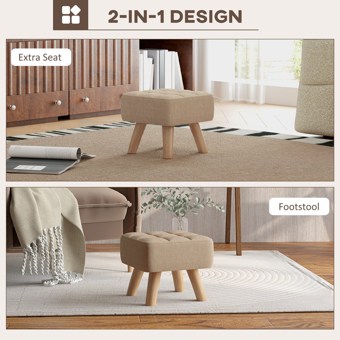 Linen-Look Square Padded Footstool - Brown