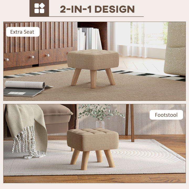 Linen-Look Square Padded Footstool - Brown