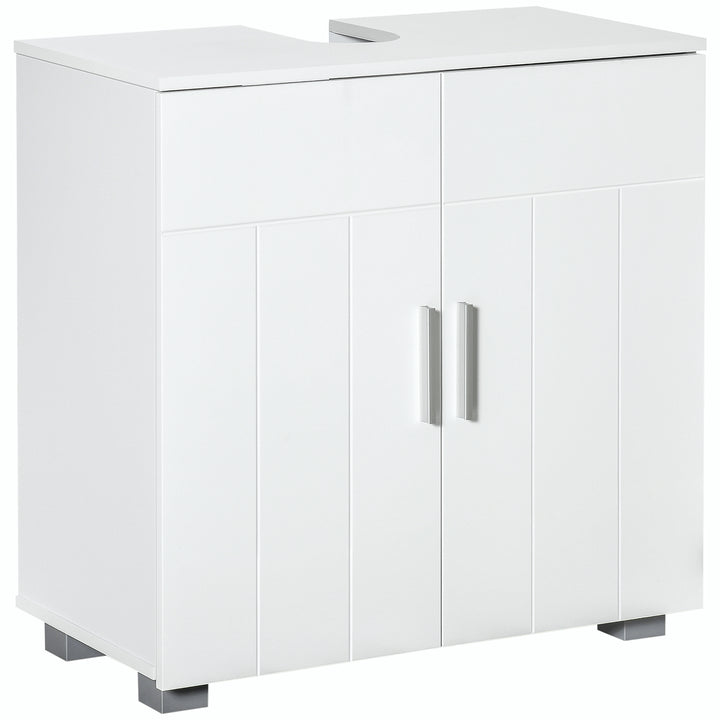 Kleankin Modern Bathroom Vanity Unit, Pedestal Under Sink Cabinet, Storage Cupboard with Double Doors, Adjustable Shelf, White. | Aosom UK