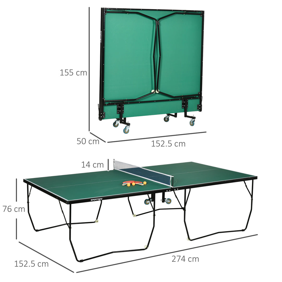SPORTNOW 9FT Outdoor Folding Table, Tennis Table, with 8 Wheels, for Indoor and Outdoor Use