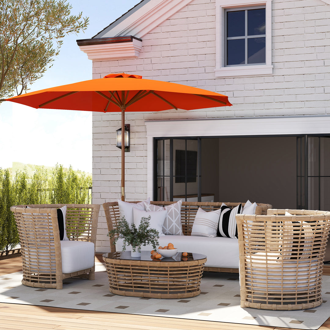 3m Wood Pole Parasol Umbrella - Orange