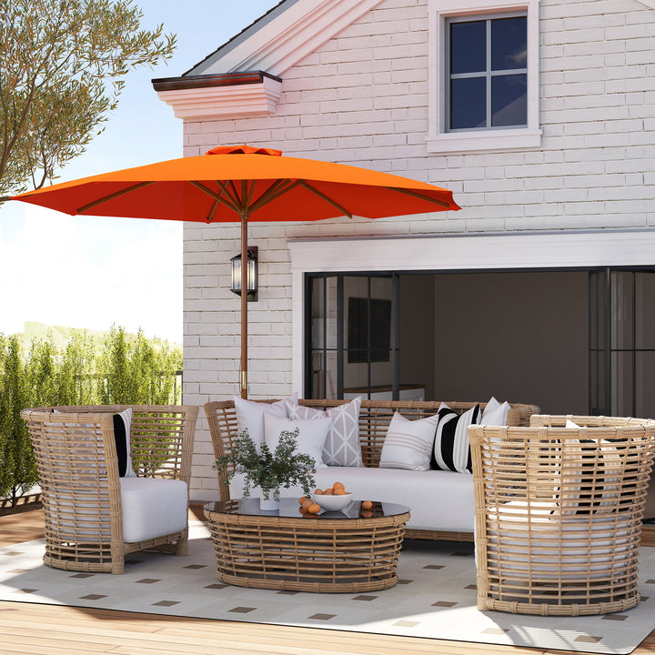 3m Wood Pole Parasol Umbrella - Orange