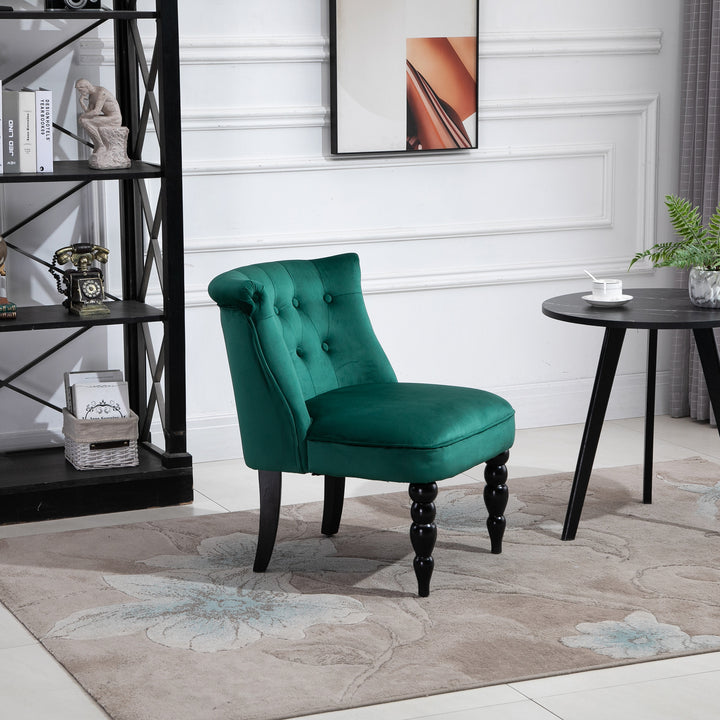 Velvet Accent Chair, HOMCOM Button Tufted Wingback Chair with Rubber Wood Legs for Living Room, Bedroom, Dark Green | Aosom UK