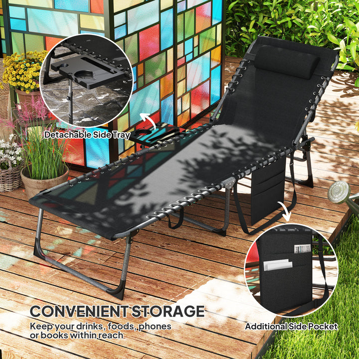 Five-Position Reclining Sun Lounger - Black