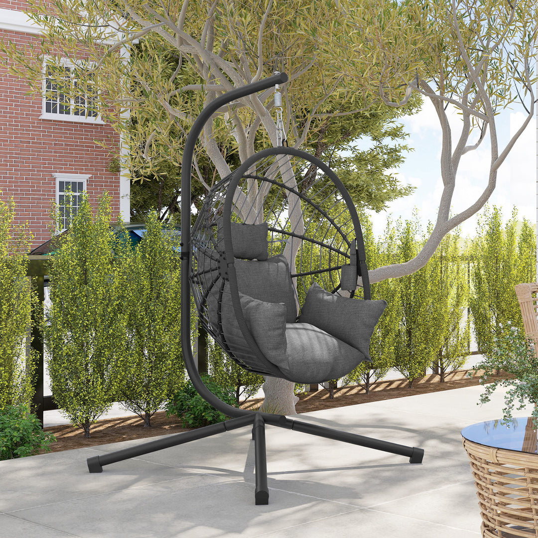 Metal Stand Hanging Egg Chair, with Full Body Padded Seat - Grey