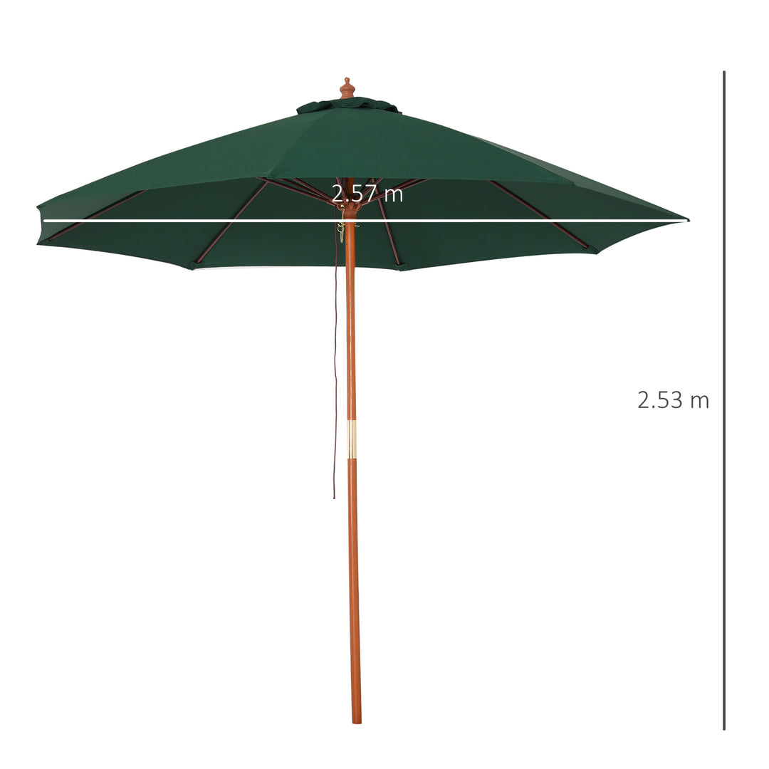 2.5m Garden Parasol Umbrella, Outdoor Market Table Umbrella with Wooden Pole & 8 Fibre Glass Ribs, Round Sun Shade Canopy, Green