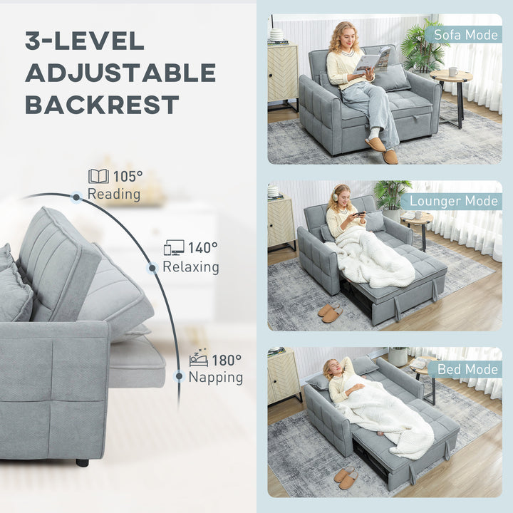 2 Seater Sofa Bed, 3-in-1 Convertible Sleeper Sofa with Click-clack Adjustable Backrest and 2 Pillows, Light