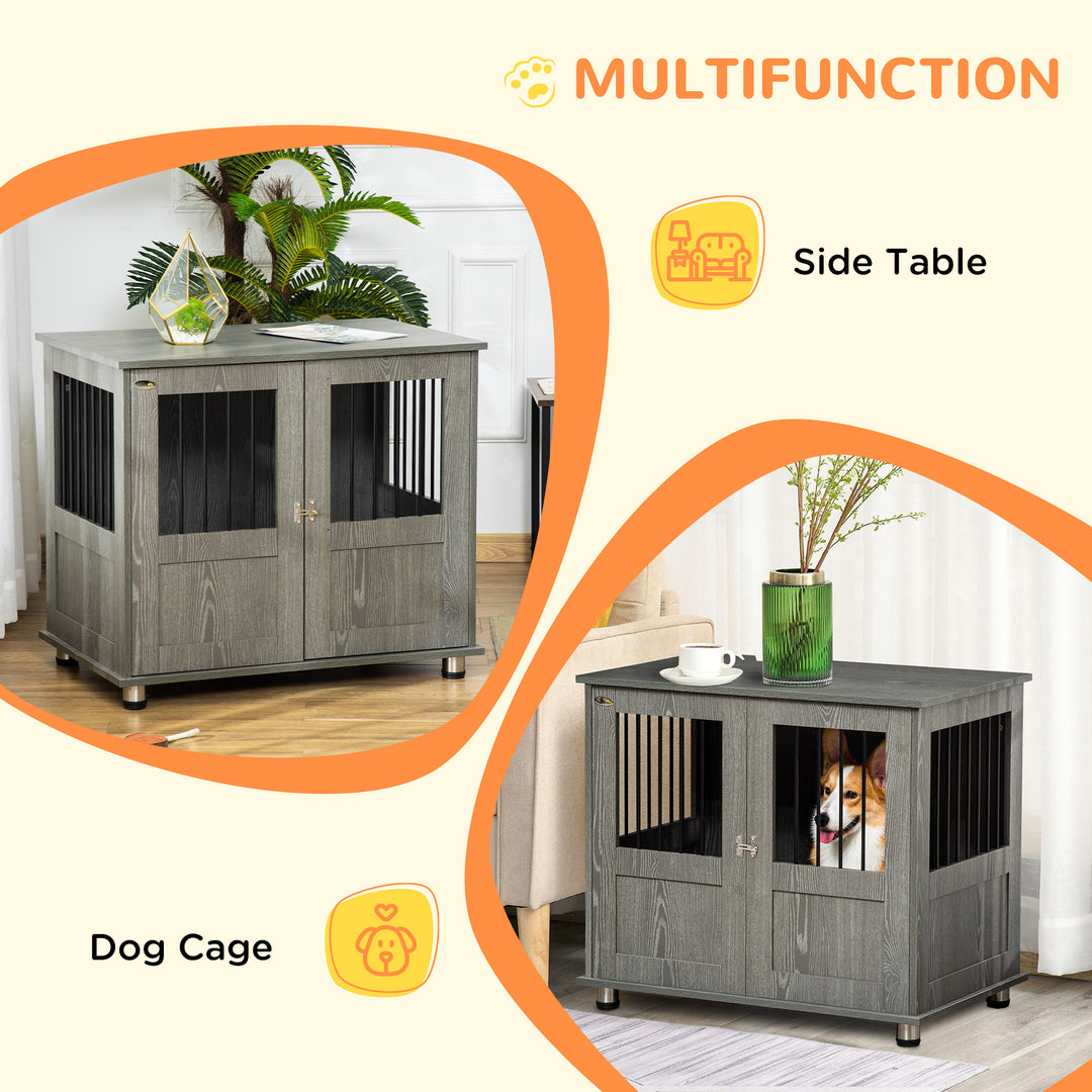 PawHut Pet Kennel End Table, Dog Crate Furniture for Small and Medium Dogs, Indoor Animal Cage with Magnetic Door, Grey | Aosom UK