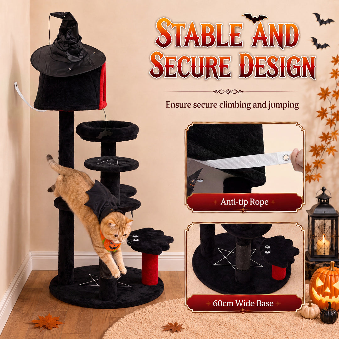 Gothic Cat Tree, 155cm Cat Tower for Indoor Kittens, Multi-Level Stabl