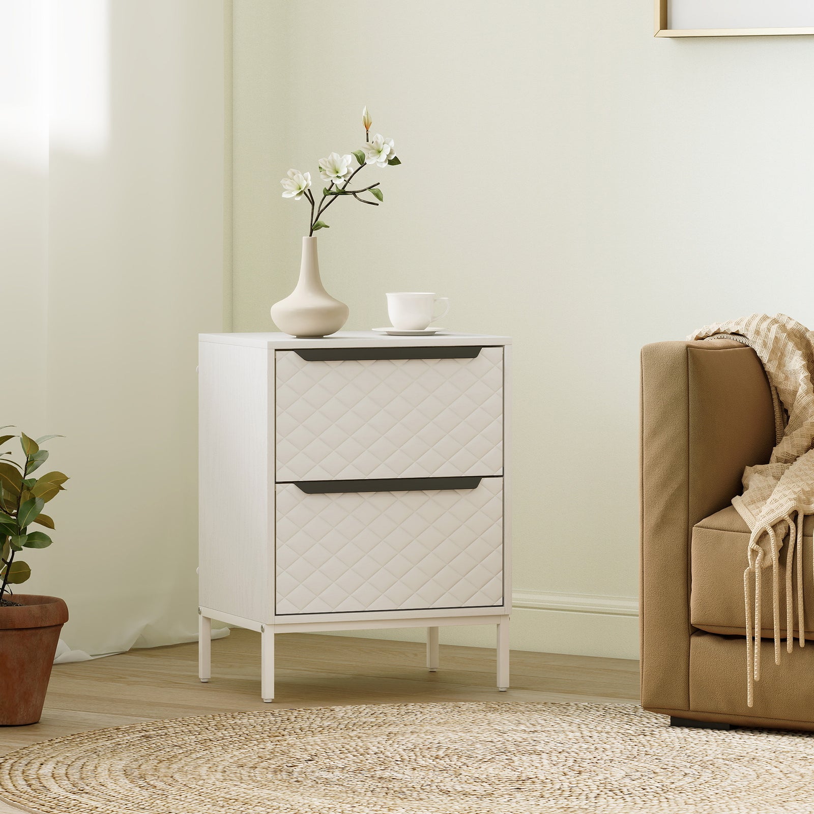 Chest of Drawers, Dresser with 2 Fabric Drawers and Aluminium Handles 