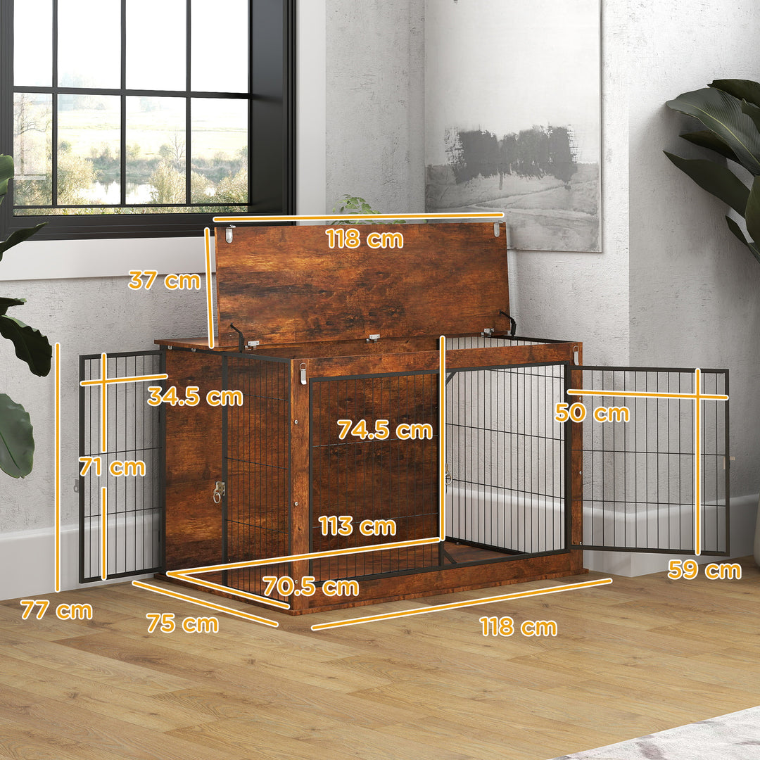 Dog Crate Furniture with Openable Top, Two Doors, for Extra Large Dogs, Rustic Brown