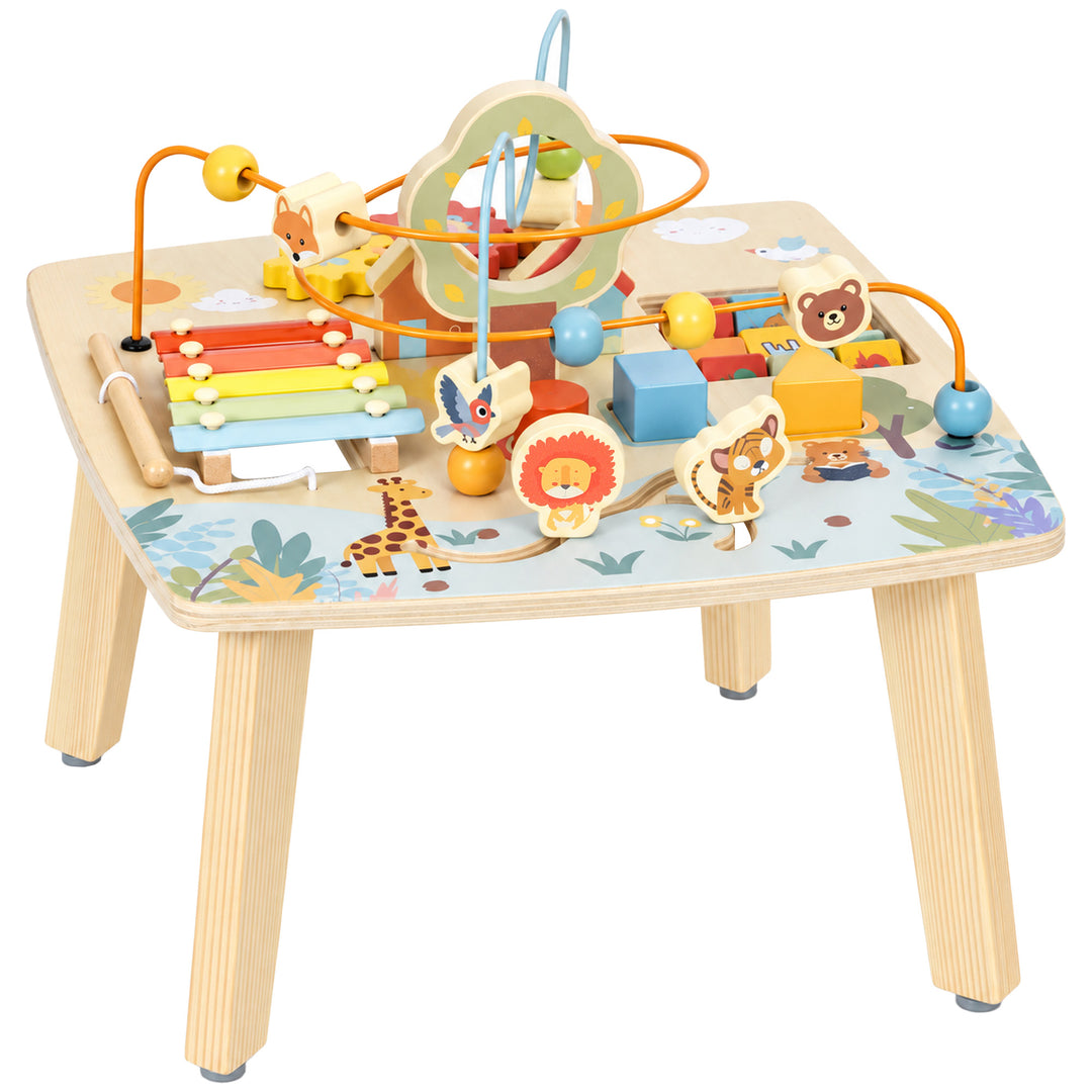 Wooden Baby Activity Table, 6 In 1 Montessori Learning Table with