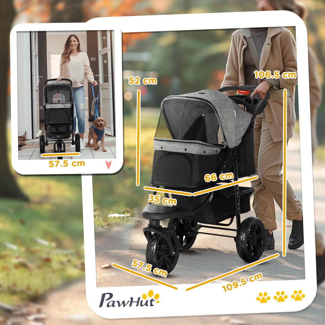 Dog Pram Dog Stroller Pet Stroller, 3 Wheels Dog Pushchair with Brake, for Small Miniature Dogs, Cats, Red