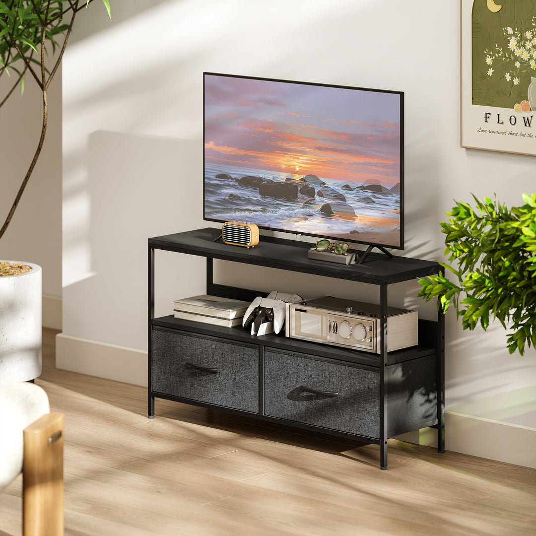 TV Stand Cabinet with 2 Foldable Drawers - Black