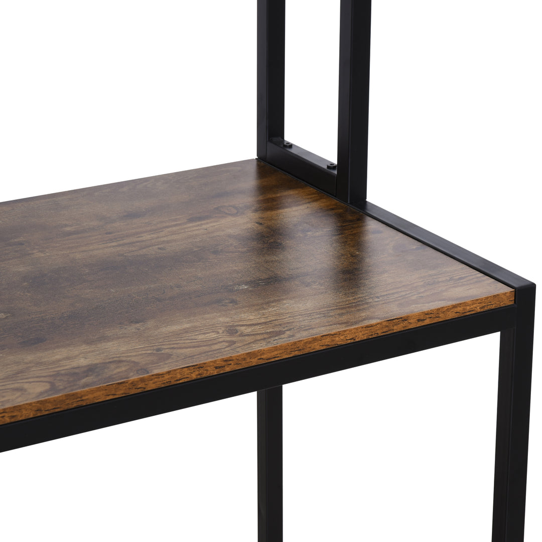 L Shaped Desk with Book Shelf, Industrial Corner Computer Desk, Writing Table with Steel Frame for Home Office, Bedroom, Study Room, 140 x 125cm, Brown