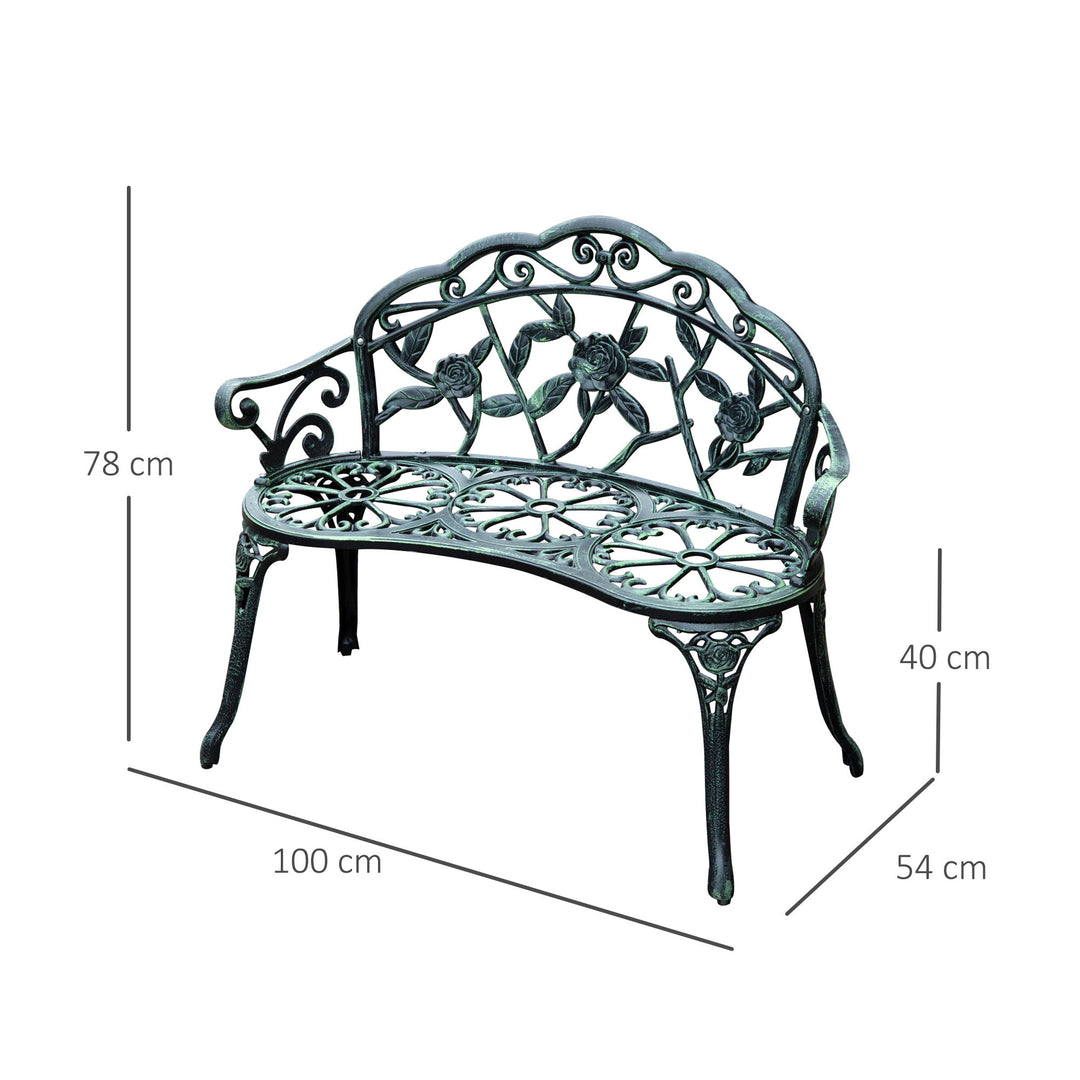 Outsunny Cast Aluminium Outdoor Garden Patio Antique Rose Style Bench Porch Park Chair Seater